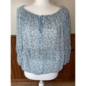Womens Denim & Supply Ralph Lauren Boho Blue‎ Floral Peasant Top S